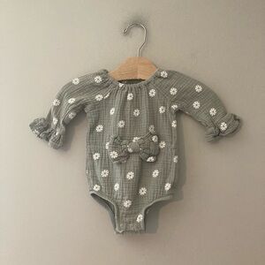 $12 ADD ON Grayson Mini floral romper‎ rylee + cru muted bow bell sleeve